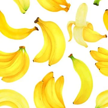 Seamless pattern Hand drawn markers painting fruit bananas on white backgro.. Stock Illustration