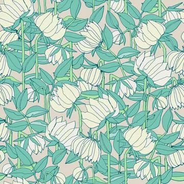 Seamless pattern with hand drawn meadow bold flowers. Colorful illustrations  Stock Illustration