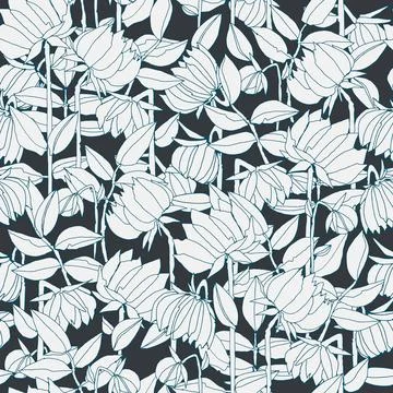 Seamless pattern with hand drawn meadow bold flowers. Colorful illustrations  Stock Illustration