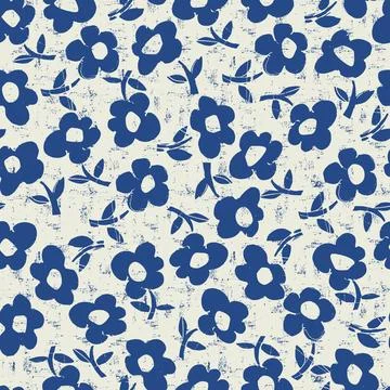 Seamless pattern with hand drawn meadow bold flowers. Floral Block Prints ins Stock Illustration