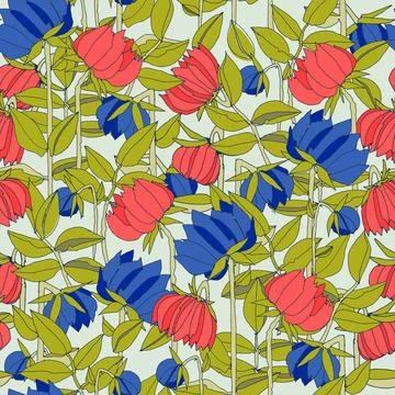 Seamless pattern with hand drawn meadow bold flowers. Colorful illustrations  Stock Illustration