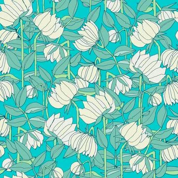 Seamless pattern with hand drawn meadow bold flowers. Colorful illustrations  Stock Illustration