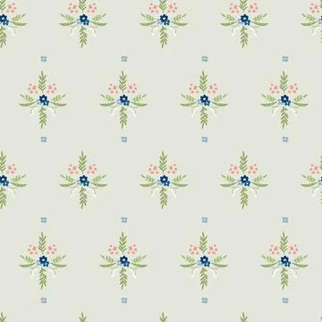 Seamless pattern with hand drawn meadow flowers. Floral Block Prints inspired Illustrazione stock