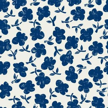 Seamless pattern with hand drawn meadow bold flowers. Floral Block Prints ins Stock Illustration