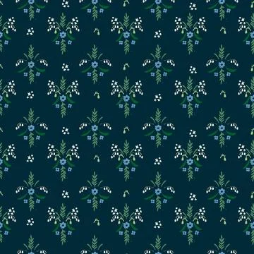 Seamless pattern with hand drawn meadow flowers. Floral Block Prints inspired Stock Illustration