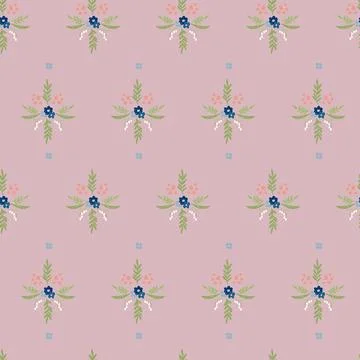 Seamless pattern with hand drawn meadow flowers. Floral Block Prints inspired Stock Illustration