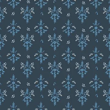 Seamless pattern with hand drawn meadow flowers. Floral Block Prints inspired 스톡 일러스트