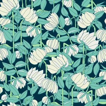 Seamless pattern with hand drawn meadow bold flowers. Colorful illustrations  Stock Illustration