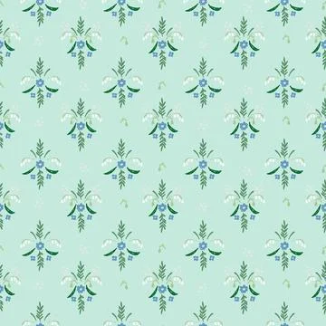Seamless pattern with hand drawn meadow flowers. Floral Block Prints inspired Stock Illustration