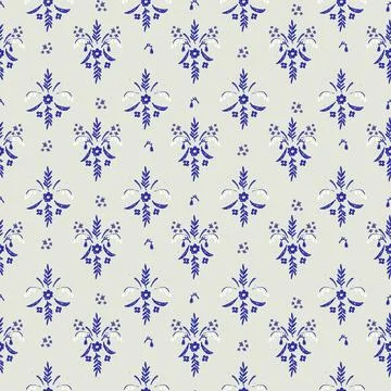 Seamless pattern with hand drawn meadow flowers. Floral Block Prints inspired Stock Illustration