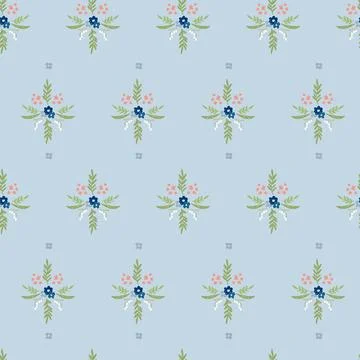 Seamless pattern with hand drawn meadow flowers. Floral Block Prints inspired Stock Illustration