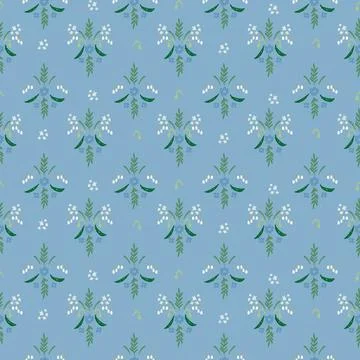 Seamless pattern with hand drawn meadow flowers. Floral Block Prints inspired Stock Illustration