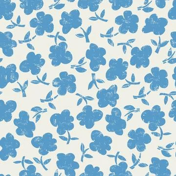 Seamless pattern with hand drawn meadow bold flowers. Floral Block Prints ins Stock Illustration