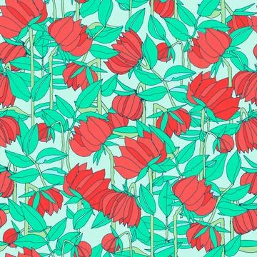 Seamless pattern with hand drawn meadow bold flowers. Colorful illustrations  Stock Illustration