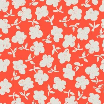 Seamless pattern with hand drawn meadow bold flowers. Floral Block Prints ins Stock Illustration