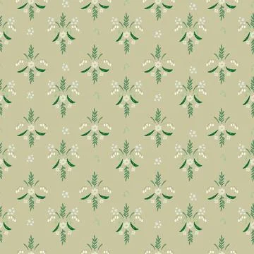 Seamless pattern with hand drawn meadow flowers. Floral Block Prints inspired Stock Illustration