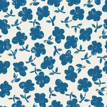 Seamless pattern with hand drawn meadow bold flowers. Floral Block Prints ins Stock Illustration