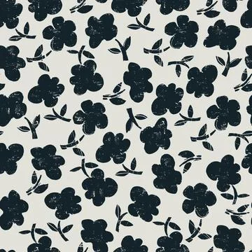 Seamless pattern with hand drawn meadow bold flowers. Floral Block Prints ins Illustrazione stock