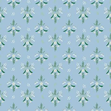 Seamless pattern with hand drawn meadow flowers. Floral Block Prints inspired Stock Illustration