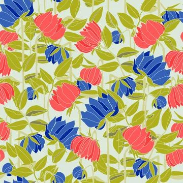Seamless pattern with hand drawn meadow bold flowers for surface design and.. Stock Illustration