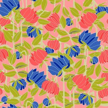 Seamless pattern with hand drawn meadow bold flowers for surface design and.. Stock Illustration