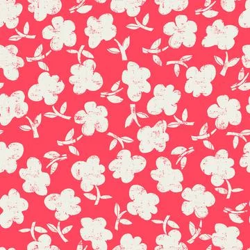Seamless pattern with hand drawn meadow bold flowers. Floral Block Prints ins Illustrazione stock