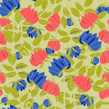 Seamless pattern with hand drawn meadow bold flowers. Colorful illustrations  Stock Illustration
