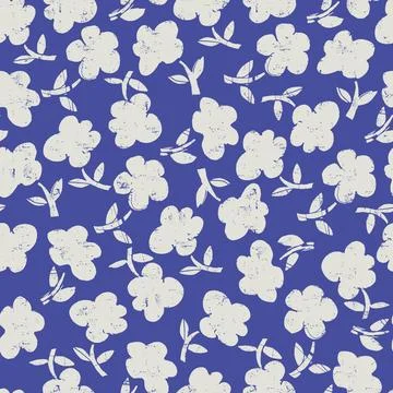 Seamless pattern with hand drawn meadow bold flowers. Floral Block Prints ins Illustrazione stock