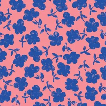 Seamless pattern with hand drawn meadow bold flowers. Floral Block Prints ins Illustrazione stock