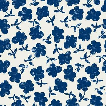 Seamless pattern with hand drawn meadow bold flowers. Floral Block Prints ins Stock Illustration