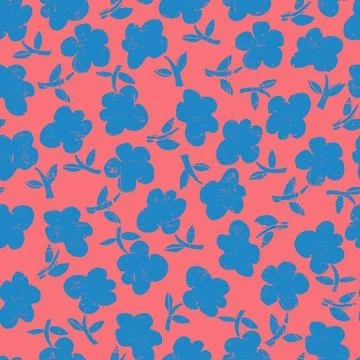 Seamless pattern with hand drawn meadow bold flowers. Floral Block Prints ins Stock Illustration
