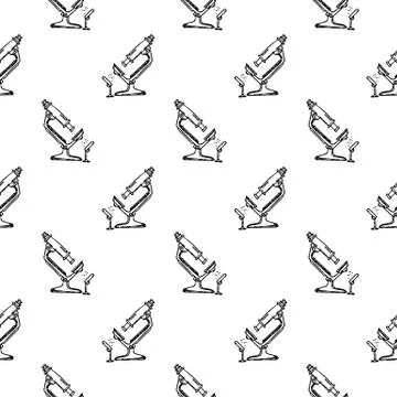 Seamless pattern hand drawn microscope. Doodle black sketch. Sign symbol. Dec Stock Illustration
