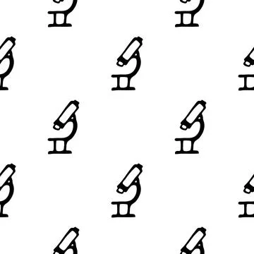 Seamless pattern with hand drawn microscope. Doodle style vector illustration 库存插图