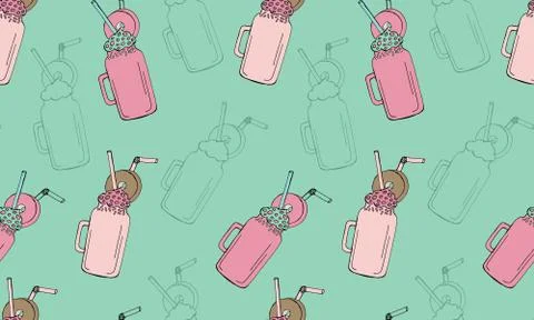 Seamless pattern with hand drawn milk shakes Stock Illustration