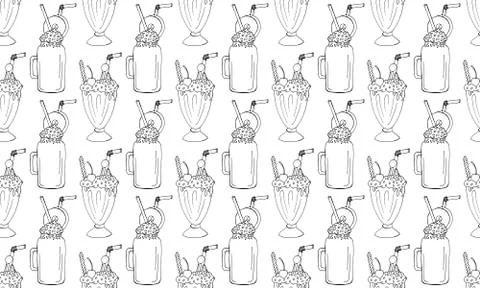 Seamless pattern with hand drawn milk shakes イラスト素材