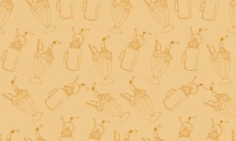 Seamless pattern with hand drawn milk shakes Stock Illustration