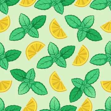 Seamless pattern with hand drawn mint and lemon Stock Illustration