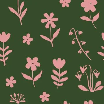 Seamless pattern with hand-drawn modern illustration of flowers in artistic.. Stock Photos