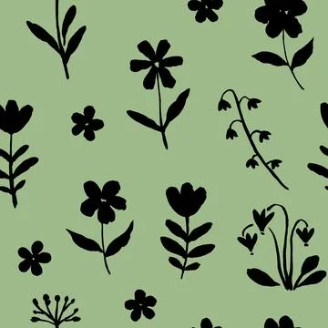 Seamless pattern with hand-drawn modern illustration of flowers in artistic.. Stock Photos