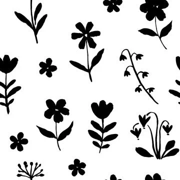 Seamless pattern with hand-drawn modern illustration of flowers in artistic.. Stock Photos