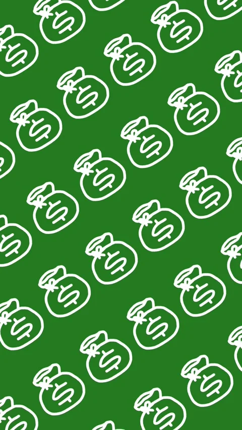 Seamless pattern of hand-drawn money bags on abstract vertical green background Stock Footage 338263017
