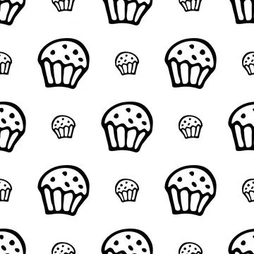 Seamless pattern with hand drawn muffin. Stock Illustration