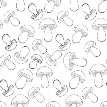 Seamless pattern with hand-drawn mushrooms isolated on white background Stock Illustration