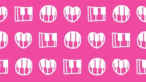 Seamless pattern of hand-drawn musical piano keys inside heart, square, circle Stock Footage 337009636