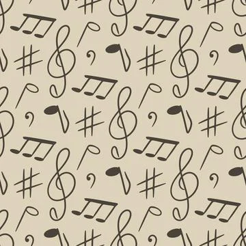 Seamless pattern with hand drawn musical notes and symbols Illustrazione stock