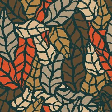 Seamless pattern with hand drawn natural leaves Stock Illustration