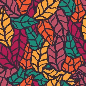 Seamless pattern with hand drawn natural leaves Stock Illustration