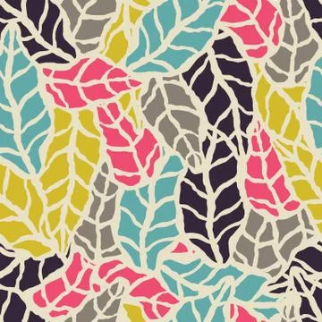 Seamless pattern with hand drawn natural leaves Stock Illustration