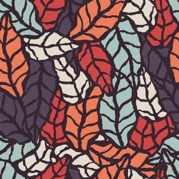 Seamless pattern with hand drawn natural leaves Stock Illustration