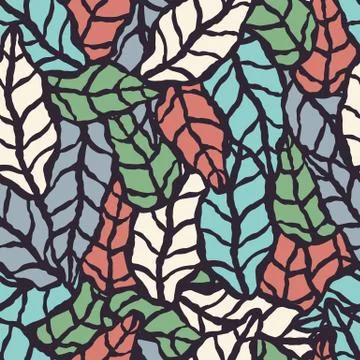 Seamless pattern with hand drawn natural leaves Stock Illustration